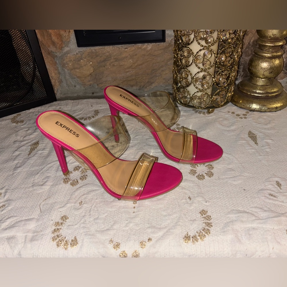 🩷Express Hot Pink and Transparent Heels Backless